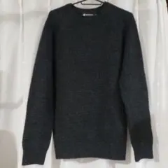 ダークブラック ニットTシャツ／細かい編み目／肘キルトデザイン