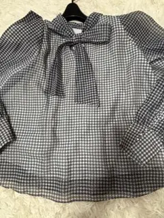 千鳥格子リボン付き長袖ブラウス