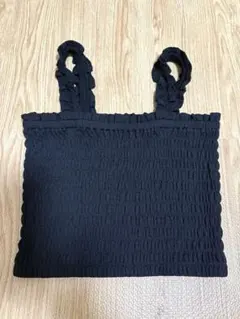 GUクロップドギャザーデザインキャミソール　ブラック黒M