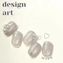 サイズオーダー　ネイルチップ　ニュアンス　マグネット　パール　グレージュ　微粒子