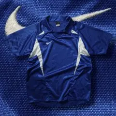 00s y2k NIKE ゲームシャツ 刺繍ロゴ 襟付き 青白 ショートスリーブ 