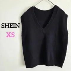 1576 SHEIN ニットベスト【XS】Vネック シンプル スクール ブラック