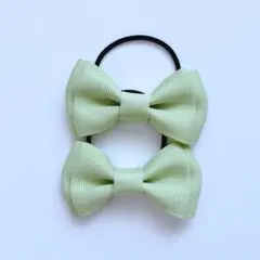 二重リボンのヘアゴム2個セット ライトグリーン シンプル パステル