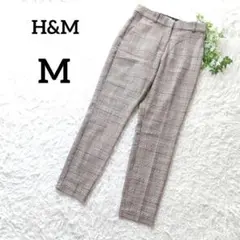 ☆H&M　テーパードパンツ　M　グレー　チェック柄　センタープレス　上品　683