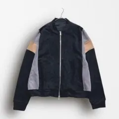 □6605＊スエード調ジャケット ジップアップブルゾン 配色切替 ブラック M