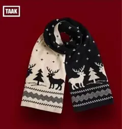 【クリスマス】 クリスマス柄 マフラー トナカイ ツリー 白黒