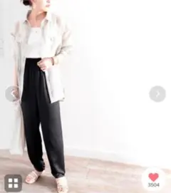 新品タグ付きハイウエストギャザーサテンテーパードパンツ