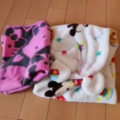 ミッキー ミニー フード付きブランケット 70-100cm　キティオマケ付