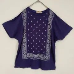 CROCODILE 半袖カットソー 　Tシャツ ネイビー　ペイズリー柄　Lのサムネイル