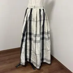 アイボリーグレー チェック フレアロングスカート