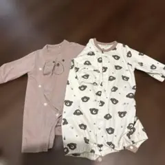 クマ柄プリントロンパース 50~60cm 2枚セット