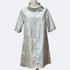 着物リメイク　白大島紬（7マルキ）　ロールカラーAラインチュニック 証紙付き