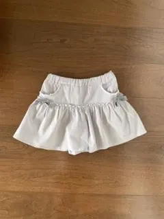 ポンポネット　ストライプ 　キュロットスカート　リボン　グレー