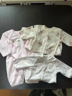 ベビー カバーオール3点セット 50～60サイズ 前開き フリース素材 女の子