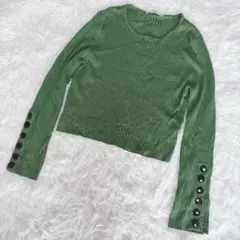 ZARAザラ クロップドリブニット グリーン L 無地