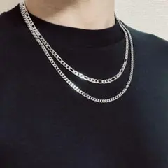 ちぃ様専用チェーンネックレスWチェーン　フィガロ　喜平　シルバー　ステンレス