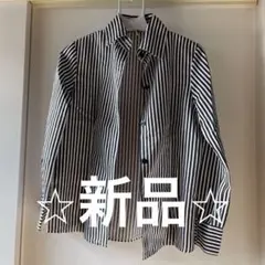 【新品】SHINY CO., LTD. モノトーン白黒ストライプシャツ