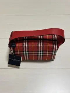 【希少】新品タグ付BURBERRY バーバリー アクセサリーポーチ チェック 赤のサムネイル