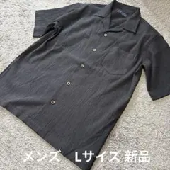 メンズ 和の楊柳ジャガード開襟半袖シャツ 黒 L 新品