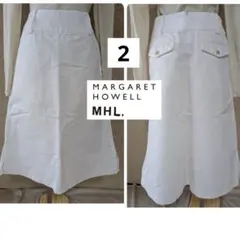 美品◇マーガレットハウエル◇コットンリネンスカート◇ホワイト◇2