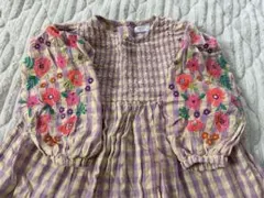 ネクスト　刺繍入り　チェック柄ワンピース　92cm