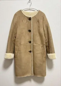 Ray BEAMS レイビームス　ノーカラー　ムートンコート ベージュ　1サイズ