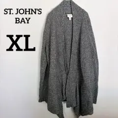 ロングカーディガン【XL】グレー ニット 海外古着 ゆったりサイズ