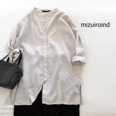 mizuiroind ミズイロインド　リネンバンドカラーロングシャツ　日本製のサムネイル