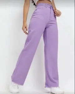 SHEIN ライラックパープル ワイドレッグデニムパンツ