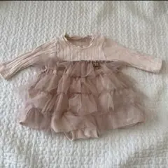petit main チュールティアードロンパース　ピンク　80cm