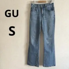 美品 GU S ライトブルー 色落ち加工 ミドルライズ フレアジーンズ