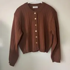 LUNAR ブラウンリブ編みカーディガン 濃いオレンジM