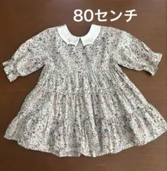 ネコ衿ティアード8分袖ワンピース　花柄刺繍襟　80センチのサムネイル