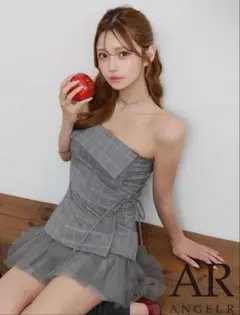 グレー チェック柄 ストラップレスドレス Sサイズ
