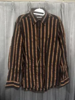 ストライプシャツ 長袖 ブラック×ブラウン XL オーバーサイズ 古着
