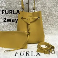 FURLA フルラ 巾着型 ショルダーバッグ イエロー レザー ポーチ付き