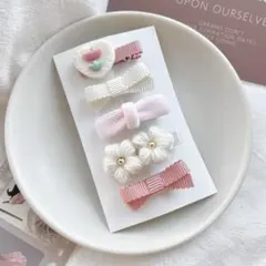 ヘアクリップ ヘアピン 5点セット ベビー キッズ 赤ちゃん 子供 淡色 ピンク