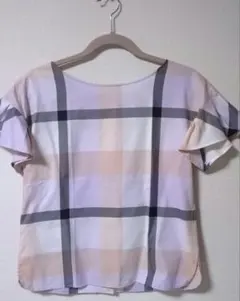 ブルーレーベルクレストブリッジ 半袖フリルシャツ メガチェック 36サイズ