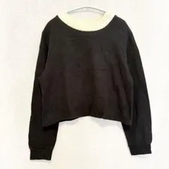 美品✦ZARA TRF ニット襟カットソー ゆったりS 黒ブラック ショート丈