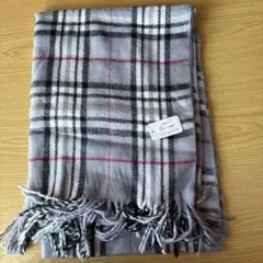 グレー チェック柄 マフラー フリンジ付き