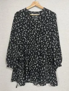 フラワープリント 長袖ワンピース デート お花見 花柄 韓国 ワンピース