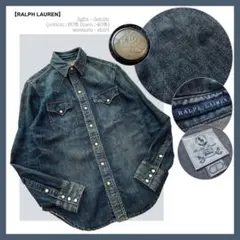ラルフローレン【刻印入りボタン／ダメージ加工】リネン混デニム•ウエスタンシャツ