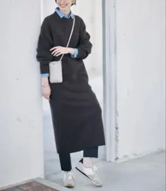 【美品】suadeo ブークレニットワンピース ダークブラウン ウール