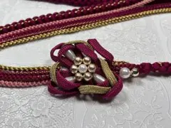 b-402 正絹帯締め　振袖　成人式 パール　組紐花飾り