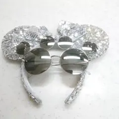 ディズニー　ミニーカチューシャ　シルバー スパンコール　ミッキーサングラスセット