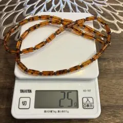 べっ甲調 ロングネックレス 筒型ビーズのサムネイル