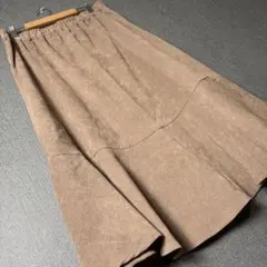 noannu　ベージュ フレアロングスカートスウェード風　LL　ゆったり　大きめ