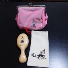 ムーミン　リトルミイ　巾着付き竹製ミニパドルブラシ+がま口ポーチ