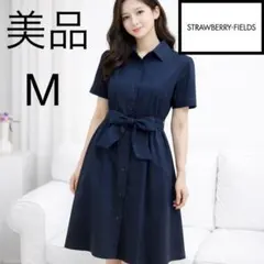 美品☆STRAWBERRY-FIELDS ワンピース M ネイビー リボン
