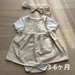 刺繍入りベージュワンピースとヘアバンドセット